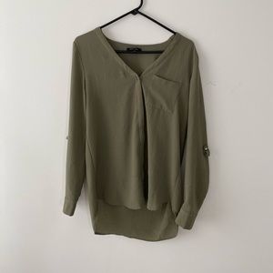 Olive green button down work top